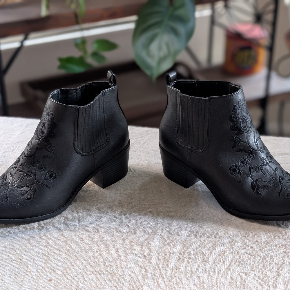 Black Embroidered Ankle Boots - Picture 6 of 11